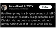 Humphrey was arrested within an hour after the arrest warrant was issued (Image via X@James Howell Jr. WRTV)